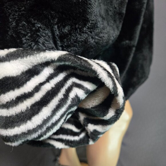 Vintage 80s Faux Fur Coat Black Zebra Print Size L Oversized Gender Neutral - Picture 11 of 16